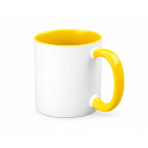 Jarro blanco con fondo y asa de color amarillo