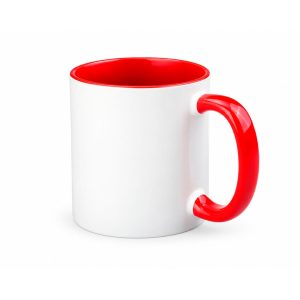 Jarro blanco con fondo y asa de color rojo