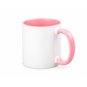 Jarro blanco con fondo y asa de color rosado