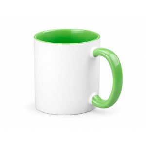 Jarro blanco con fondo y asa de color verde